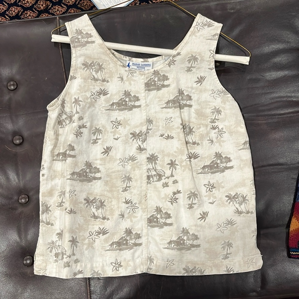 Sleeveless linen-cotton beachy top